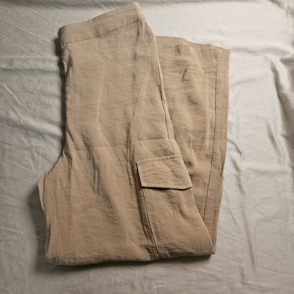 Rachel Roy Rayon Nylon Wideβ Leg Cargo Pants Size S Small Beige Tan Flowy